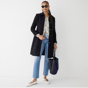 J. Crew- Classic Double Cloth Black Wool and Satin Lined Coat-Made in Italy